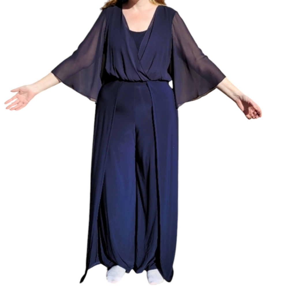 Joseph Ribkoff Jumpsuit Navy Blue Palazzo Pant Trumpet Sleeves